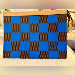 Louis Vuitton Blue and Brown Checkered Toiletry Bag Damier Pop Pochette Voyage